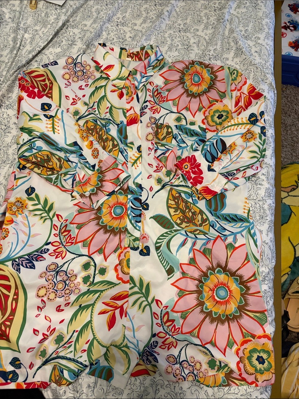 SHEIN White Floral Print Short Jumpsuit with Multicolor Blooms